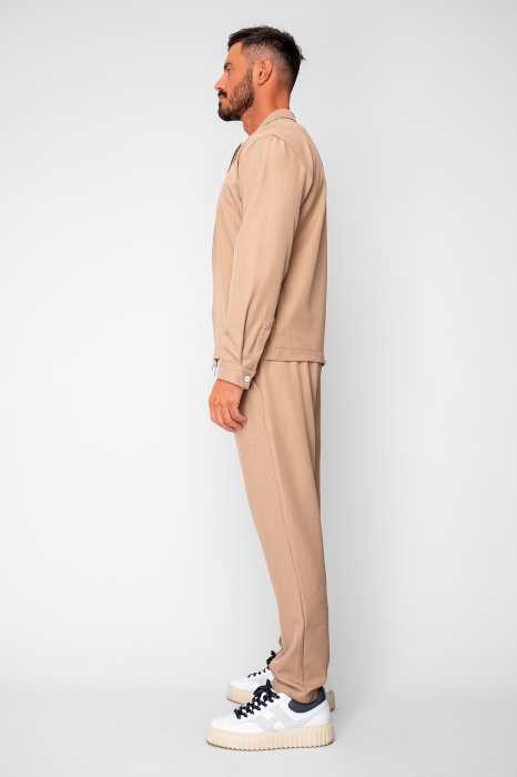 Set Caruso v2 Jacheta cu fermoar si pantalon lung drept Premium Beige [3]