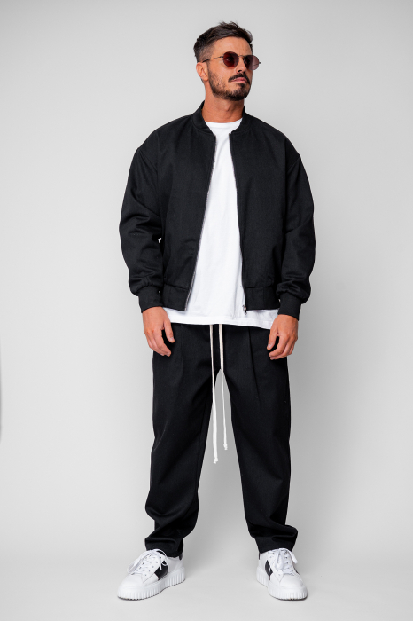 Set Jacheta cu fermoar si pantalon lung drept Black [2]