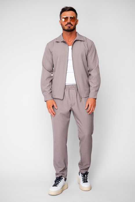 Set Caruso v2 Jacheta cu fermoar si pantalon lung drept Premium Taupe [2]