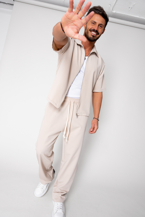 Set Jacheta maneca scurta cu fermoar si pantalon lung Beige [2]
