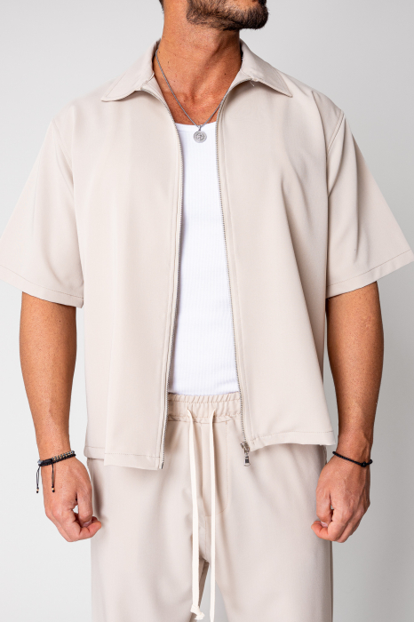 Set Jacheta maneca scurta cu fermoar si pantalon lung Beige [5]
