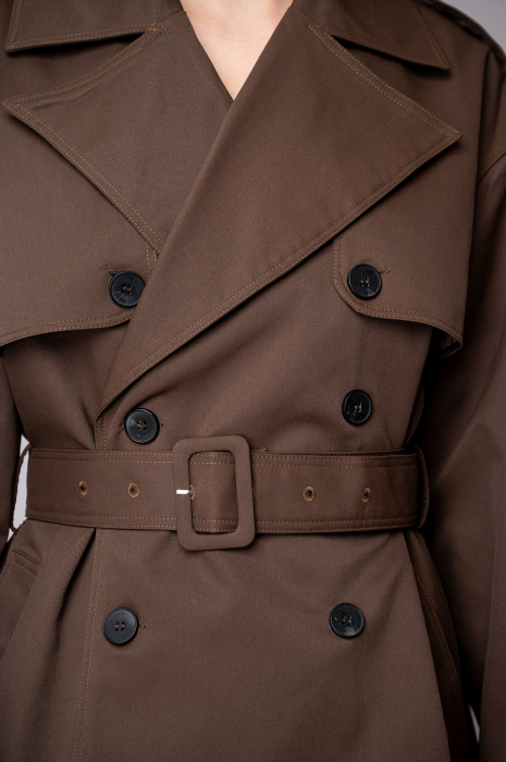 Oversized Jacket with Drawstring and Brown Shorts Set [4]