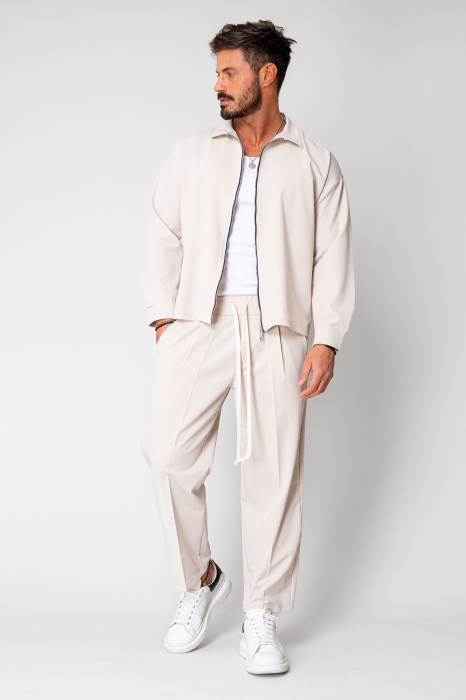 Set Jacheta oversized cu fermoar si Pantalon lung Beige [2]
