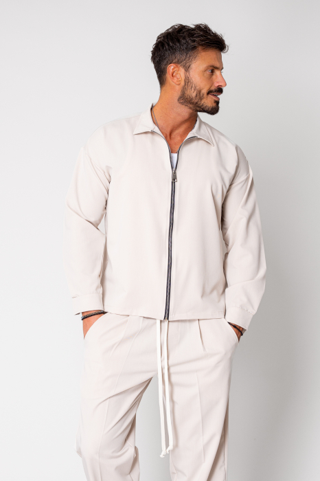 Set Jacheta oversized cu fermoar si Pantalon lung Beige [5]