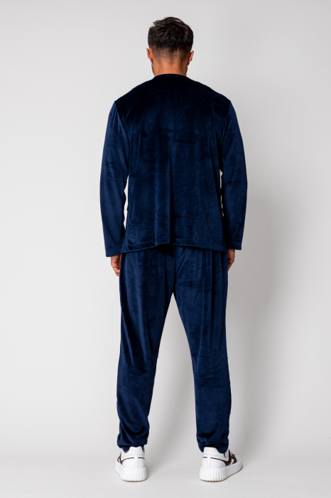 Set Jacheta tip kimono si pantalon lung din catifea Navy [4]
