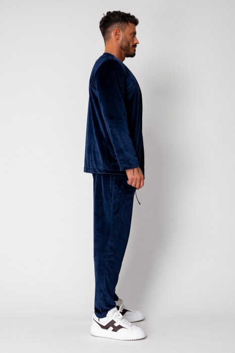 Set Jacheta tip kimono si pantalon lung din catifea Navy [3]