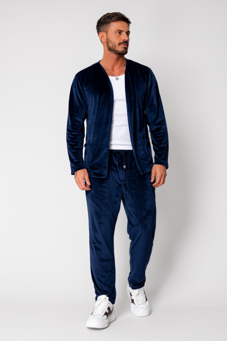 Set Jacheta tip kimono si pantalon lung din catifea Navy [2]