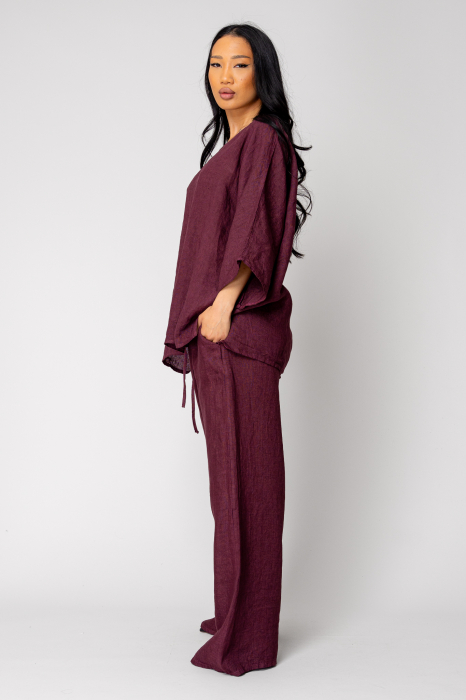 Set Kalie Blouse and long Pants100%  Linen Burgundy [4]