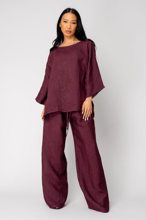 Set Kalie Blouse and long Pants100%  Linen Burgundy [3]