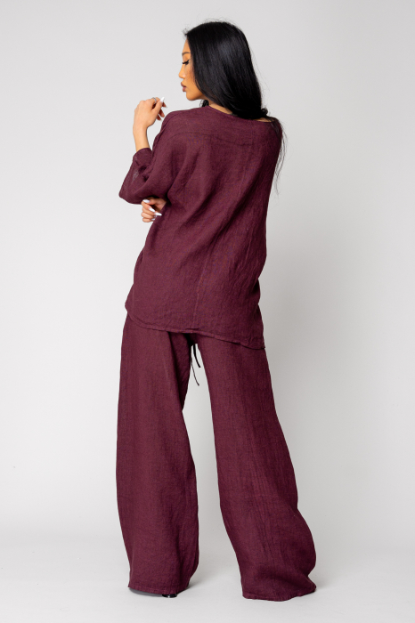 Set Kalie Blouse and long Pants100%  Linen Burgundy [5]