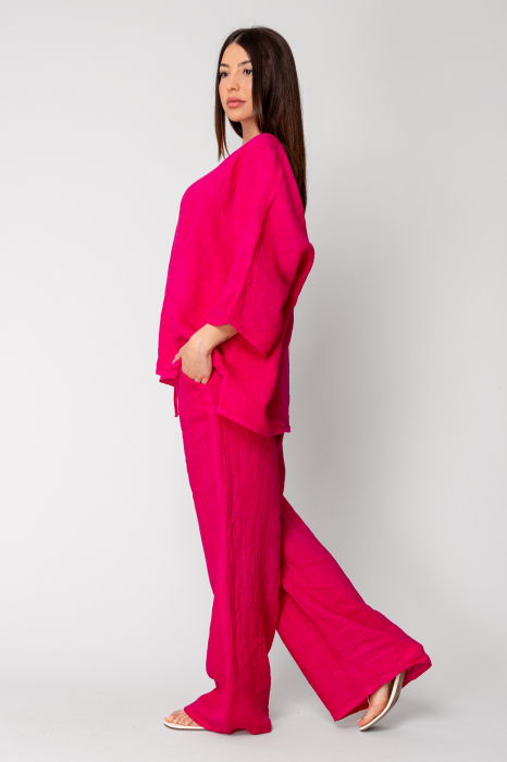 Set Kalie Blouse and long Pants100%  Linen Magenta [2]