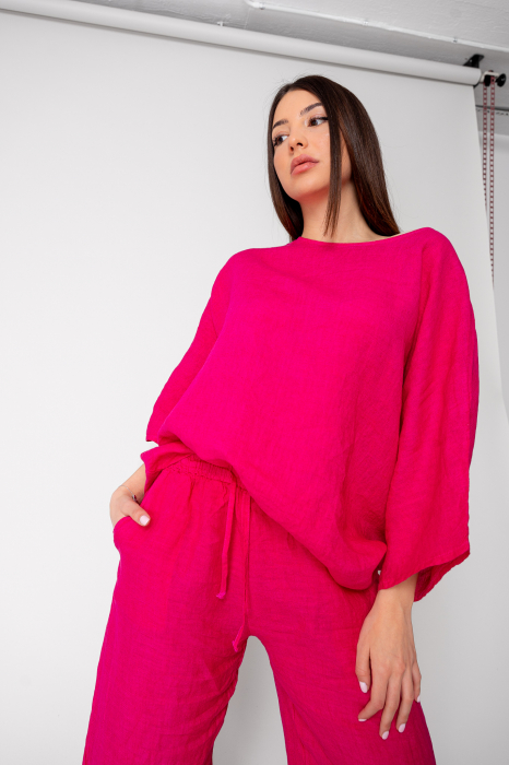 Set Kalie Blouse and long Pants100%  Linen Magenta [5]