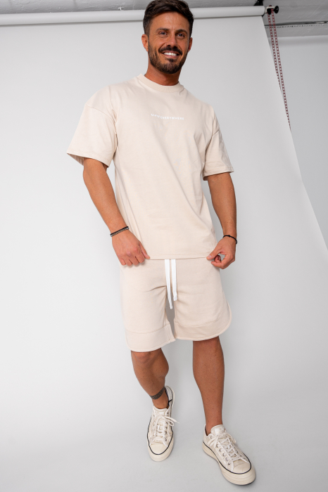 Set Kobe II tricou si pantalon scurt Oversized Light Beige [1]