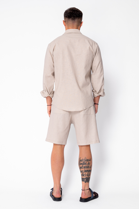 Set Lino 100% In camasa si pantalon scurt Premium Edition Beige [4]