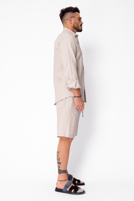 Set Lino 100% In camasa si pantalon scurt Premium Edition Beige [3]