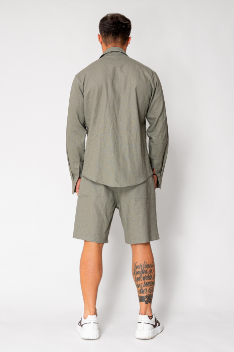 Set Lino 100% In camasa si pantalon scurt Dark Olive [3]