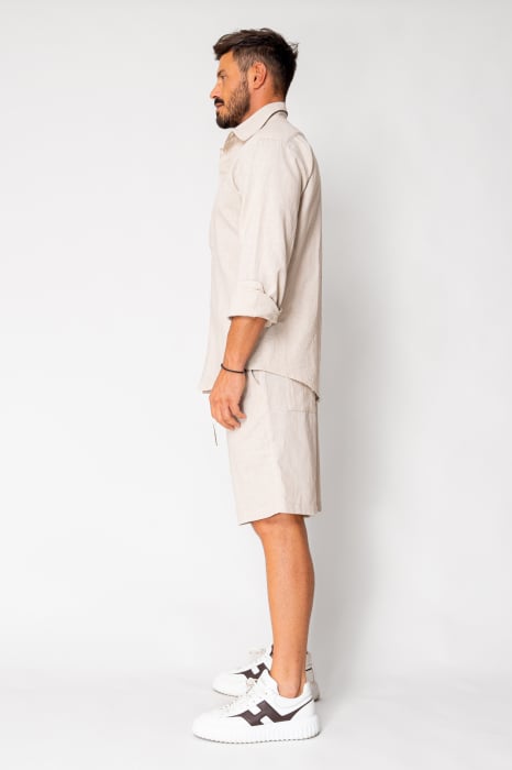 Set Lino from 100% Linen shirt and short pants Light Beige [3]
