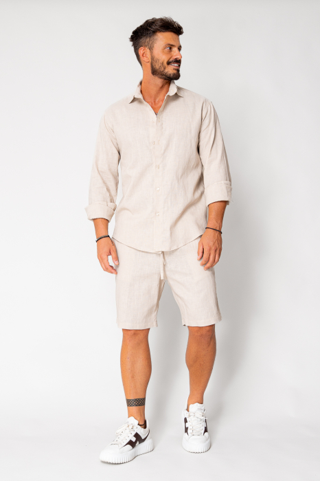 Set Lino from 100% Linen shirt and short pants Light Beige [2]
