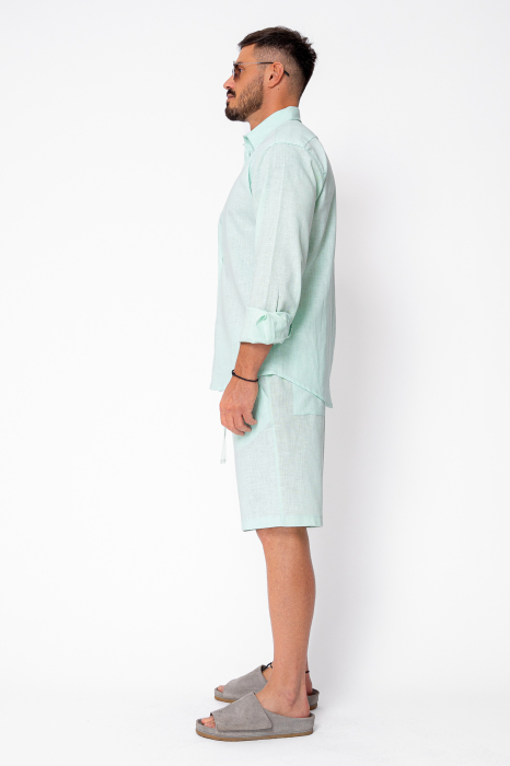 Set Lino from 100% Linen shirt and short pants Premium Edition Mint [3]