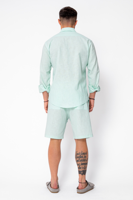 Set Lino from 100% Linen shirt and short pants Premium Edition Mint [4]