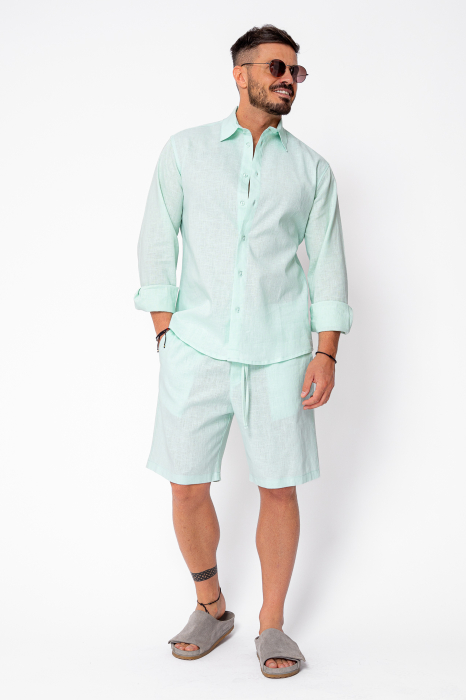 Set Lino from 100% Linen shirt and short pants Premium Edition Mint [2]
