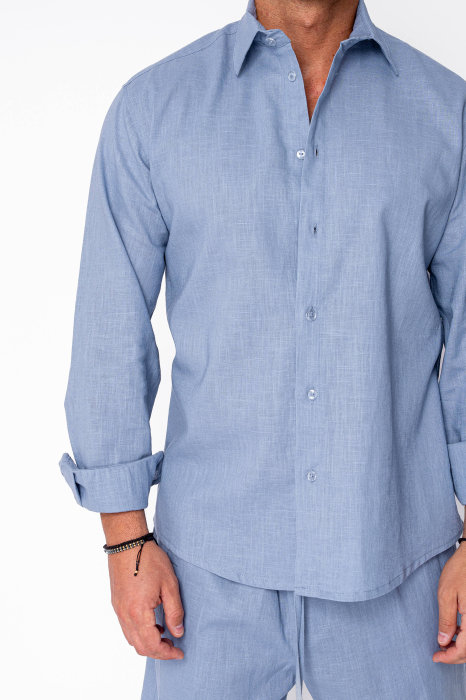 Set Lino 100% In camasa si pantalon scurt Premium Edition Storm Blue [6]
