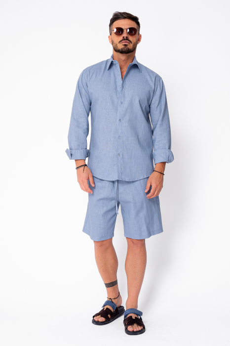Set Lino 100% In camasa si pantalon scurt Premium Edition Storm Blue [2]