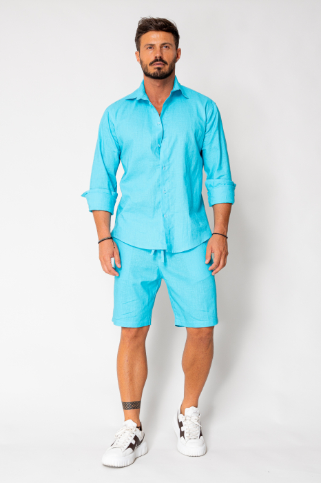 Set Lino 100% In camasa si pantalon scurt Turquoise [2]
