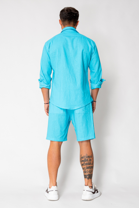 Set Lino 100% In camasa si pantalon scurt Turquoise [4]