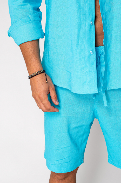 Set Lino 100% In camasa si pantalon scurt Turquoise [5]