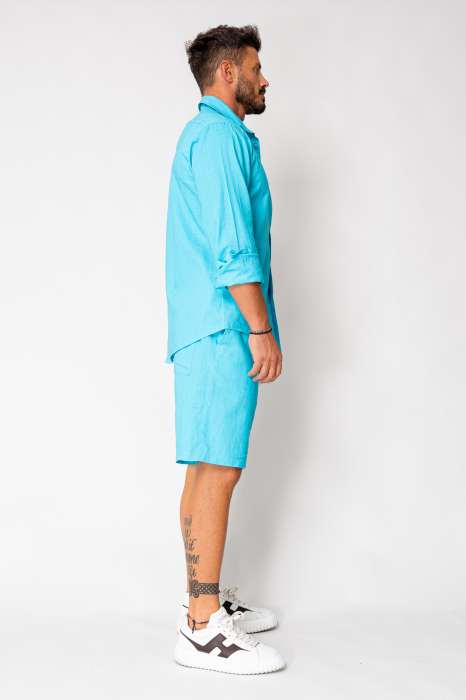 Set Lino 100% In camasa si pantalon scurt Turquoise [3]