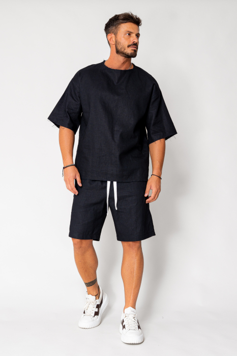 Set Lino 100% Linen t-shirt and short pants Black [2]