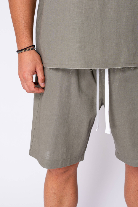 Set Lino 100% Linen t-shirt and short pants Dark Olive Premium Edition New [5]