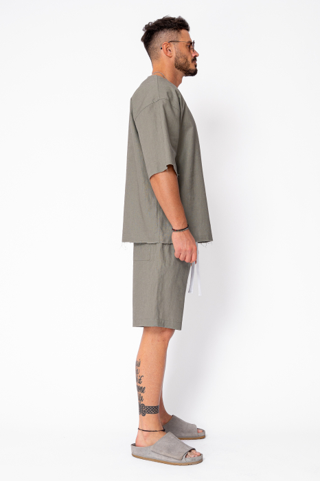 Set Lino 100% Linen t-shirt and short pants Dark Olive Premium Edition New [3]