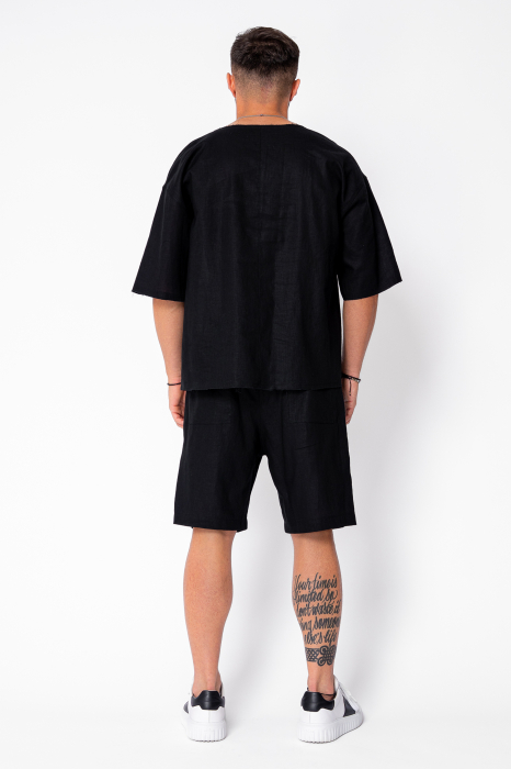 Set Lino 100% Linen t-shirt and short pants Black Premium Edition New [4]