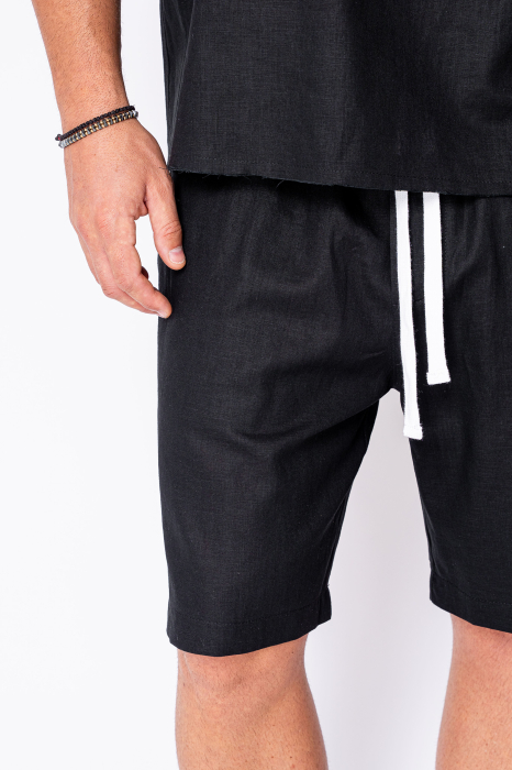 Set Lino 100% Linen t-shirt and short pants Black Premium Edition New [5]