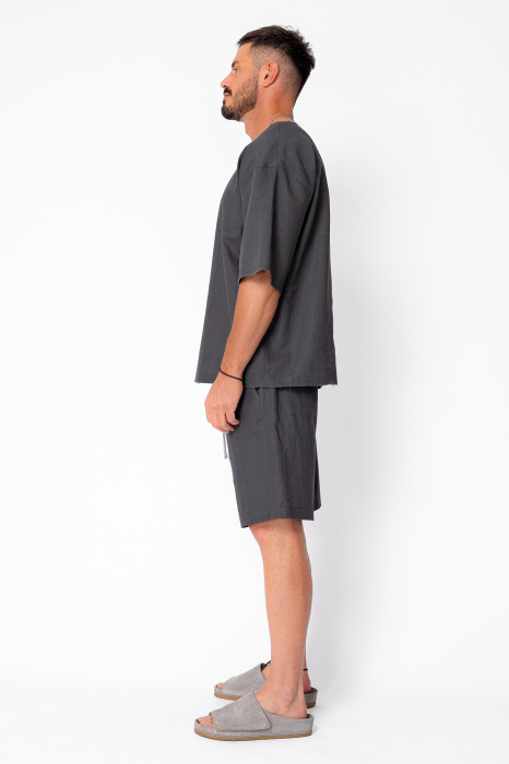 Set Lino 100% In Tricou si pantalon scurt Grey Anthracite Premium Edition New [3]