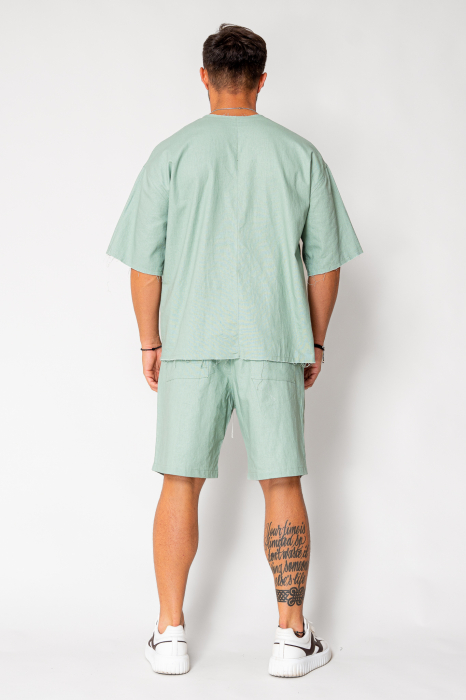 Set Lino 100% Linen t-shirt and short pants Olive [4]