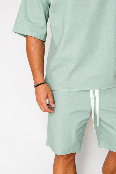 Set Lino 100% Linen t-shirt and short pants Olive [5]