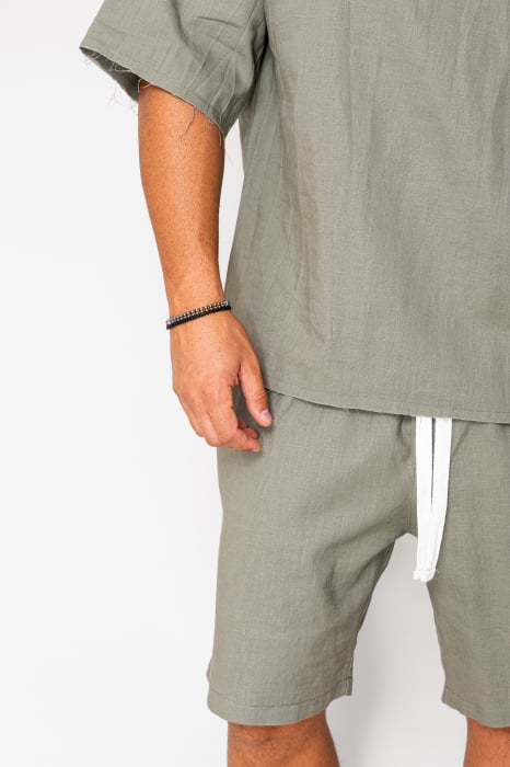 Set Lino 100% Linen t-shirt and short pants Dark Olive [5]