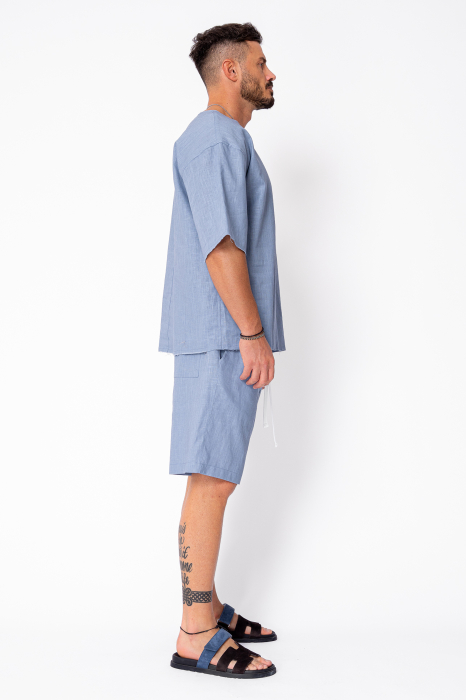 Set Lino 100% Linen t-shirt and short pants Storm Blue Premium Edition New [3]