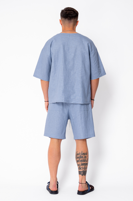 Set Lino 100% Linen t-shirt and short pants Storm Blue Premium Edition New [4]