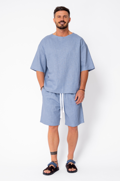 Set Lino 100% Linen t-shirt and short pants Storm Blue Premium Edition New [2]