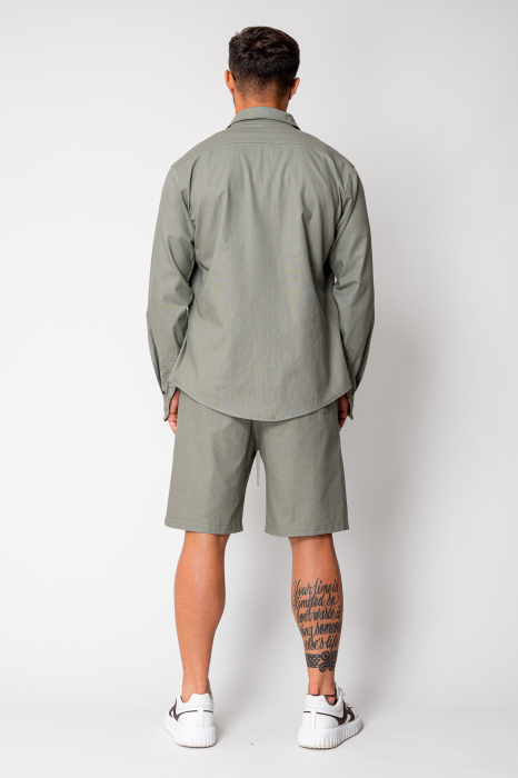 Set Lino camasa si pantalon scurt Dark Olive New [4]