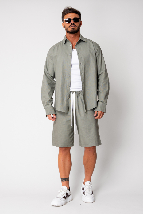 Set Lino camasa si pantalon scurt Dark Olive New [2]