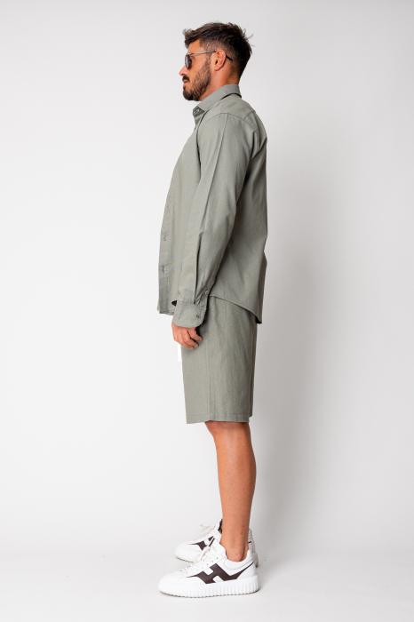 Set Lino camasa si pantalon scurt Dark Olive New [3]