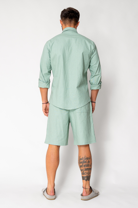 Set Lino camasa si pantalon scurt Light Olive New [4]