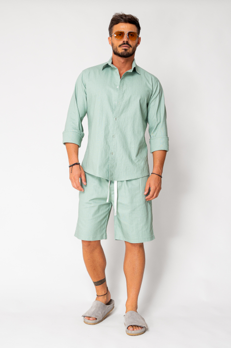 Set Lino camasa si pantalon scurt Light Olive New [2]