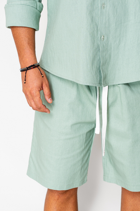 Set Lino camasa si pantalon scurt Light Olive New [5]