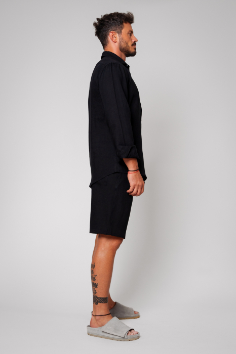 Set Lino din In 100% camasa si pantalon scurt Black [2]